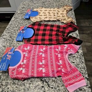 Pet Christmas Pajama Sz Small Lot Of 3 NWT 13 Inch Back 10- 20 Lb  Pet Gift